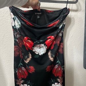 Express Black Dress with Red and White Floral Design